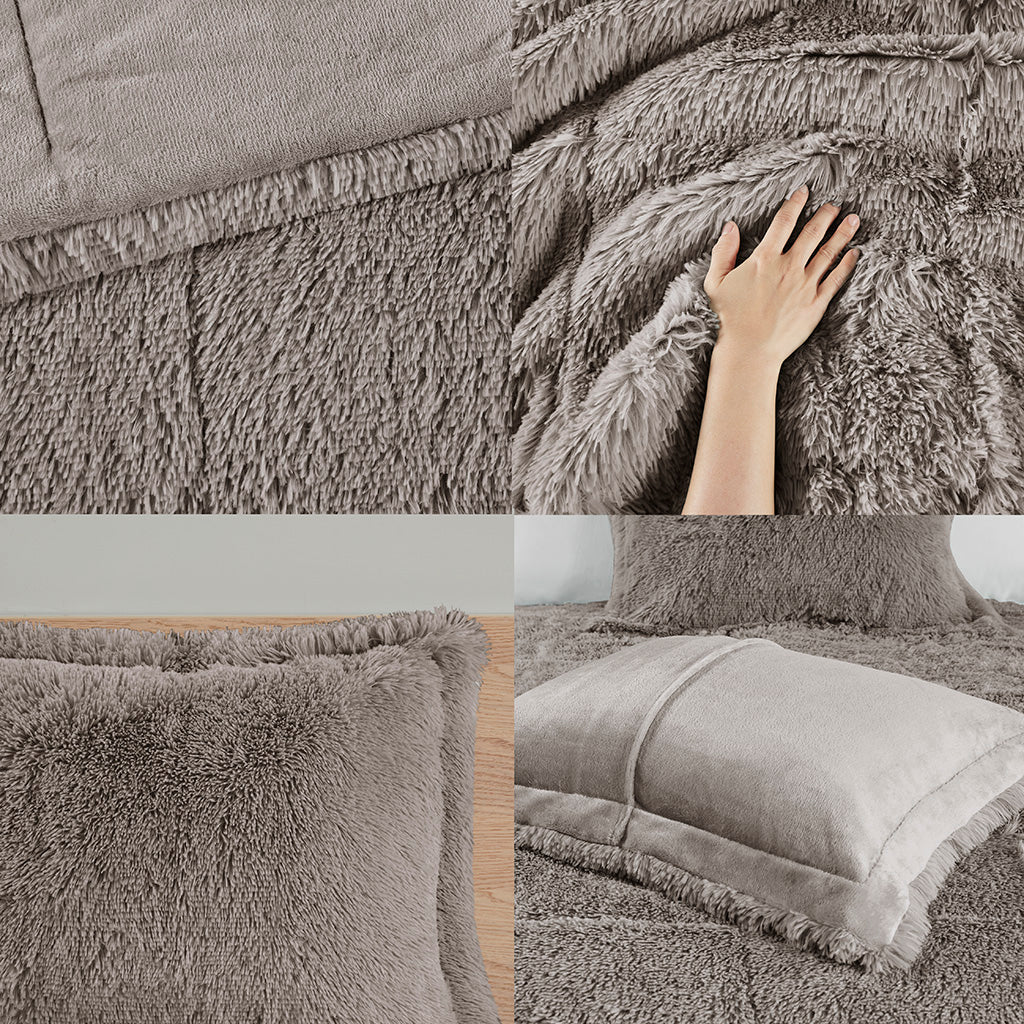 Malea Shaggy Faux Fur Comforter Mini Set - Grey