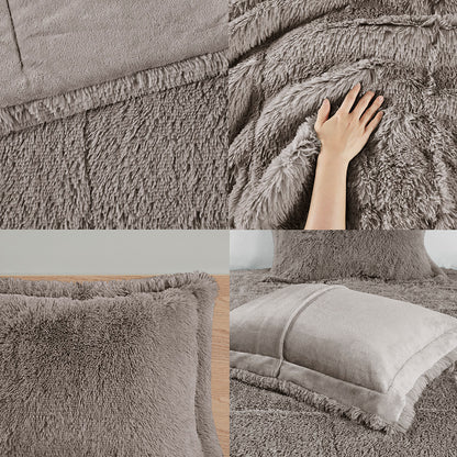 Malea Shaggy Faux Fur Comforter Mini Set - Grey