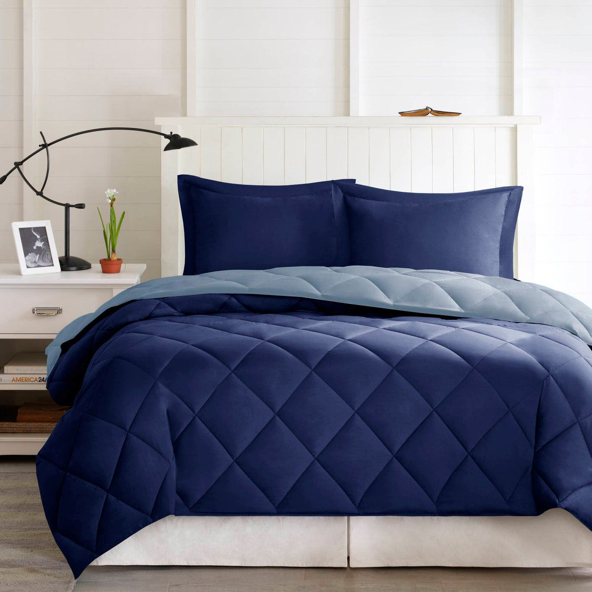 Larkspur 3M Scotchgard Reversible Down Alt Comforter Set - Navy/Light Blue