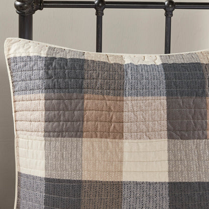 Ridge 6 Piece Printed Herringbone Quilt Set with Throw Pillows - Neutral