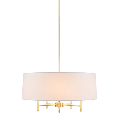 Presidio 5-Light Dimmable Chandelier with Drum-shaped Fabric Shade & Adjustable Height - Gold/White