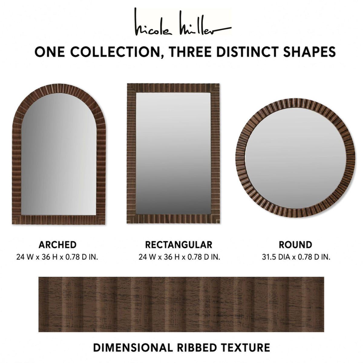 Simone Fluted Wall Mirror - Walnut Brown