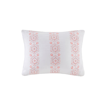 Loretta Boho Comforter Set with Bed Sheets - Coral