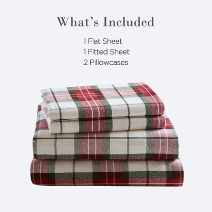Cotton Flannel Sheet Set - Winter Plaid Red/Green