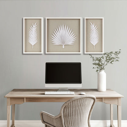 Sabal Framed Rice Paper Palm Leaves 3-piece Shadowbox Wall Decor Set - Off-White