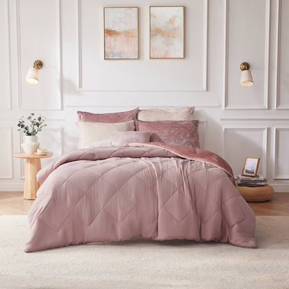 Felicia Velvet Comforter Set with Throw Pillow - Blush