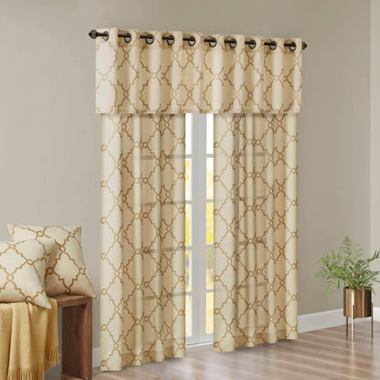 Saratoga Fretwork Print Grommet Top Window Valance - Beige/Gold