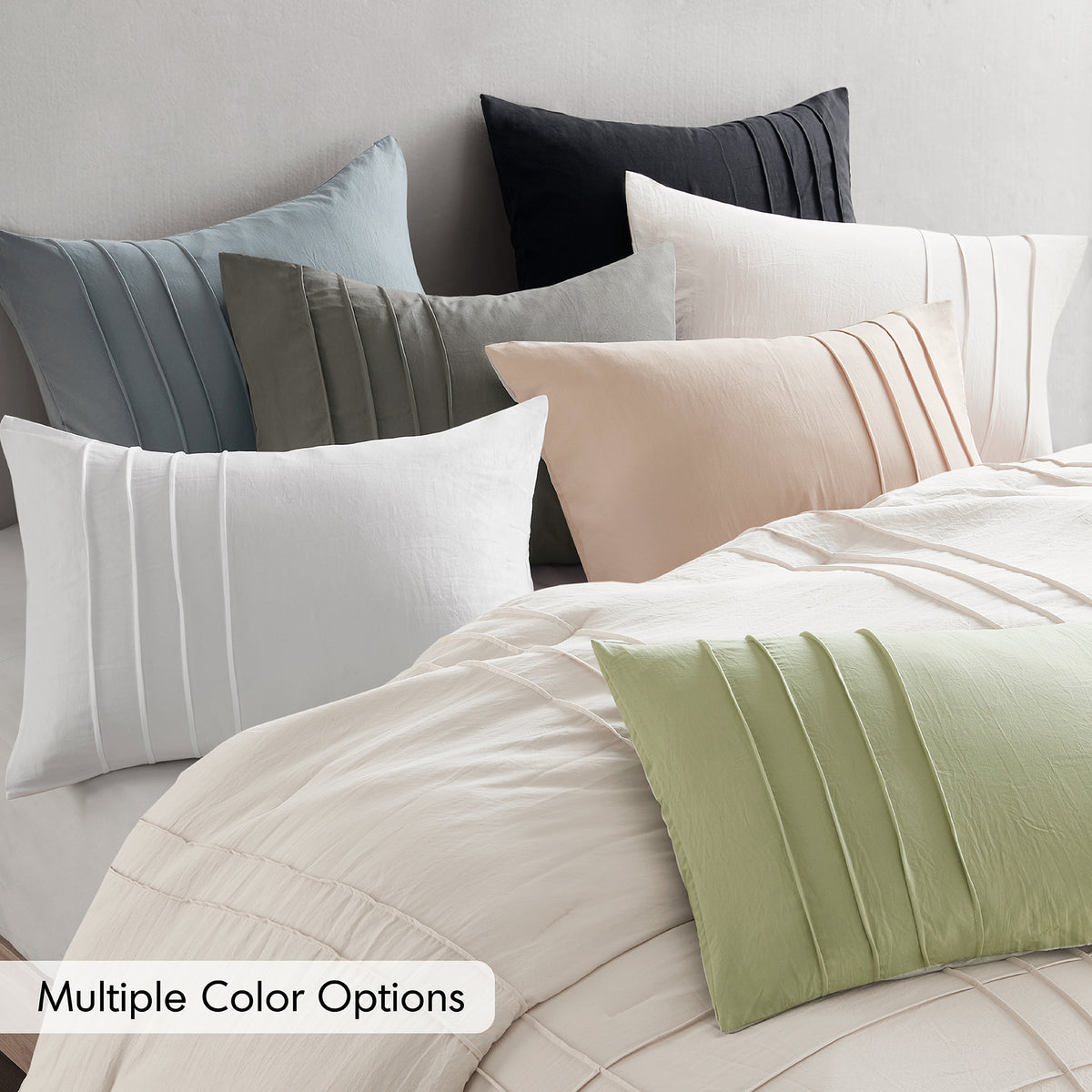 Walker Soft Washed Pleated Comforter Set - Blue/Grey