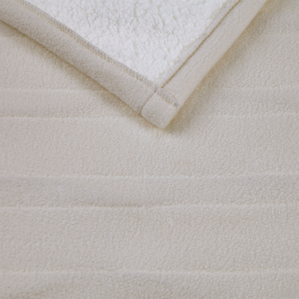 Fleece to Sherpa Heated Throw - Tan