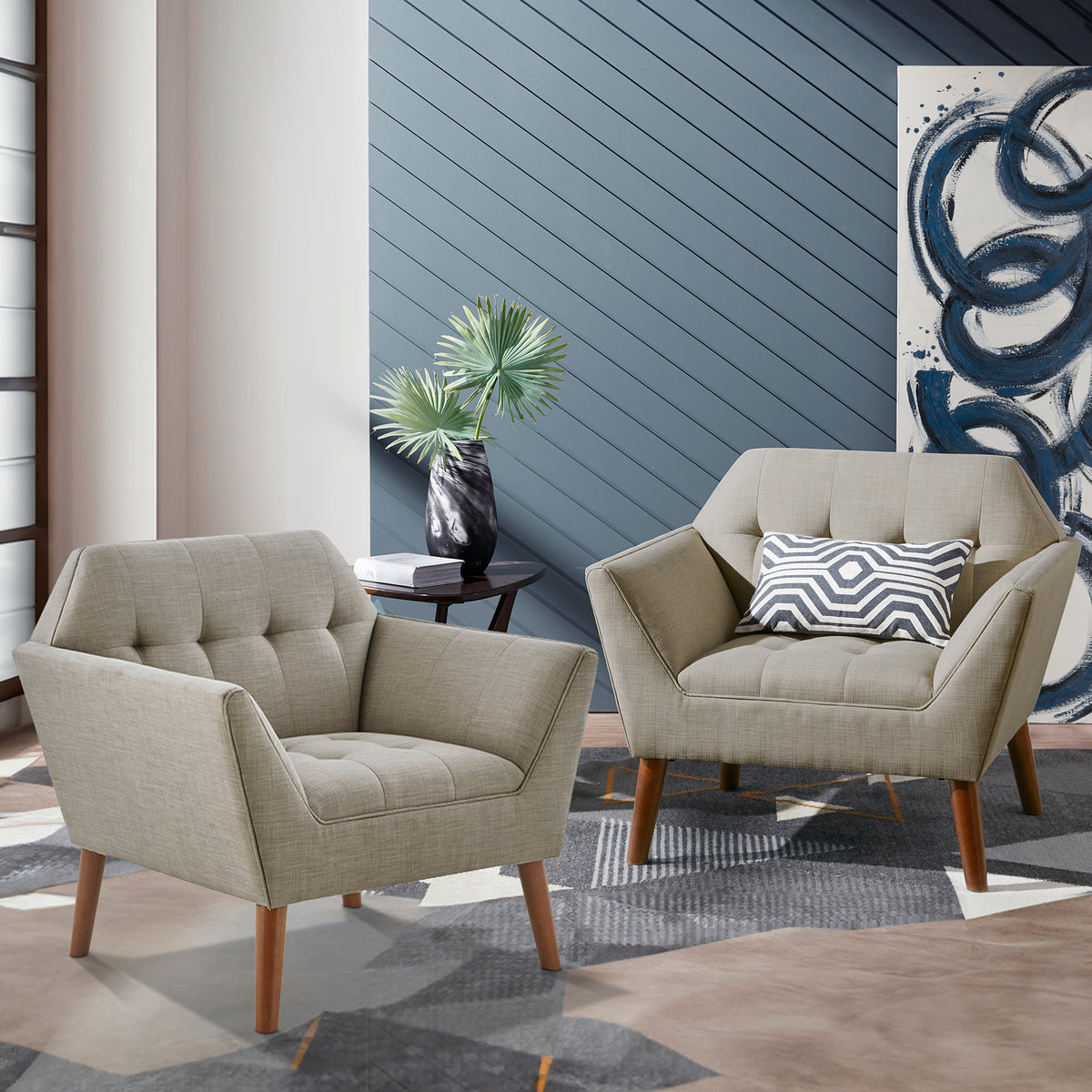 Newport Wide Mid-Century Modern Lounge Chair Set of 2 - Light Grey