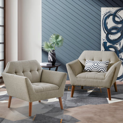 Newport Wide Mid-Century Modern Lounge Chair Set of 2 - Light Grey