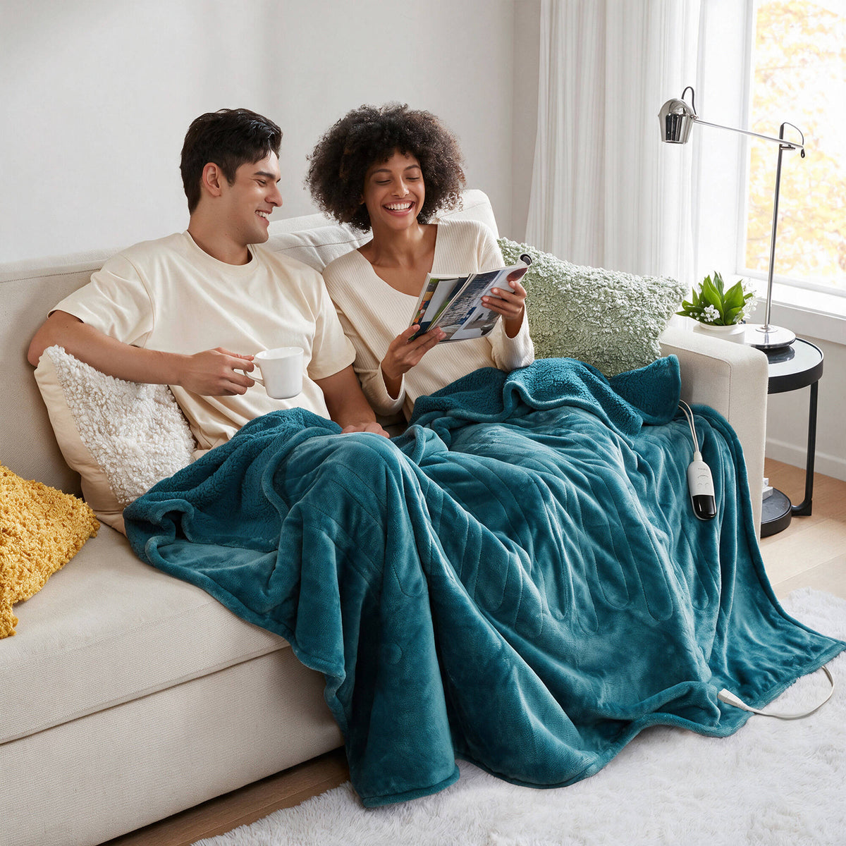 Heated Microlight to Berber Throw - Teal