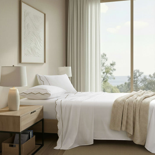 Brielle Scalloped Edge Cotton Sheet Set - Linen