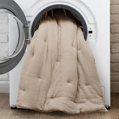 Breeze cotton gauze embroidered Quilt Set - Taupe