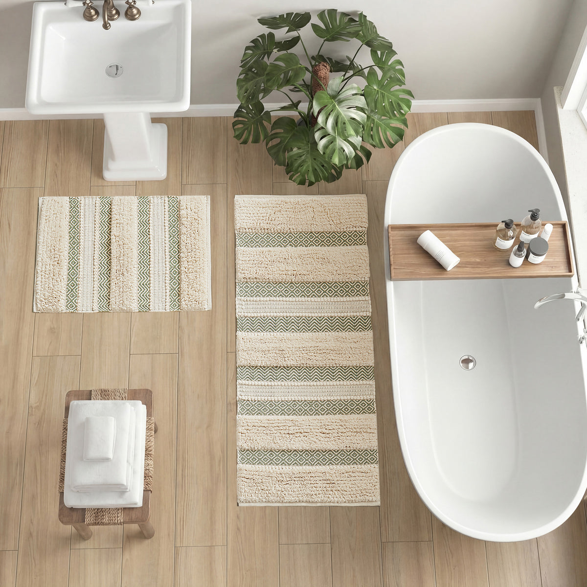 Asher Woven Texture Stripe Bath Rug - Sage Green