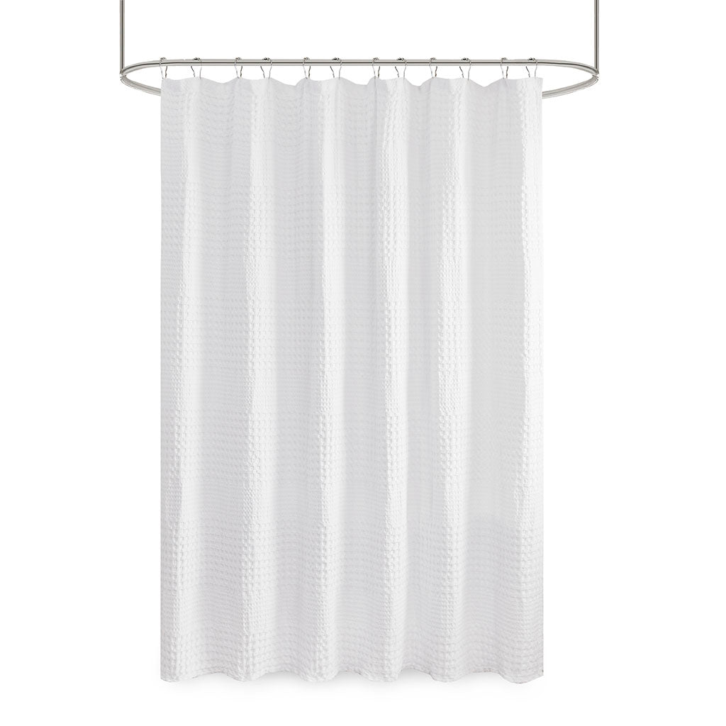 Arlo Super Waffle Textured Solid Shower Curtain - White