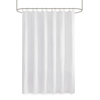 Arlo Super Waffle Textured Solid Shower Curtain - White