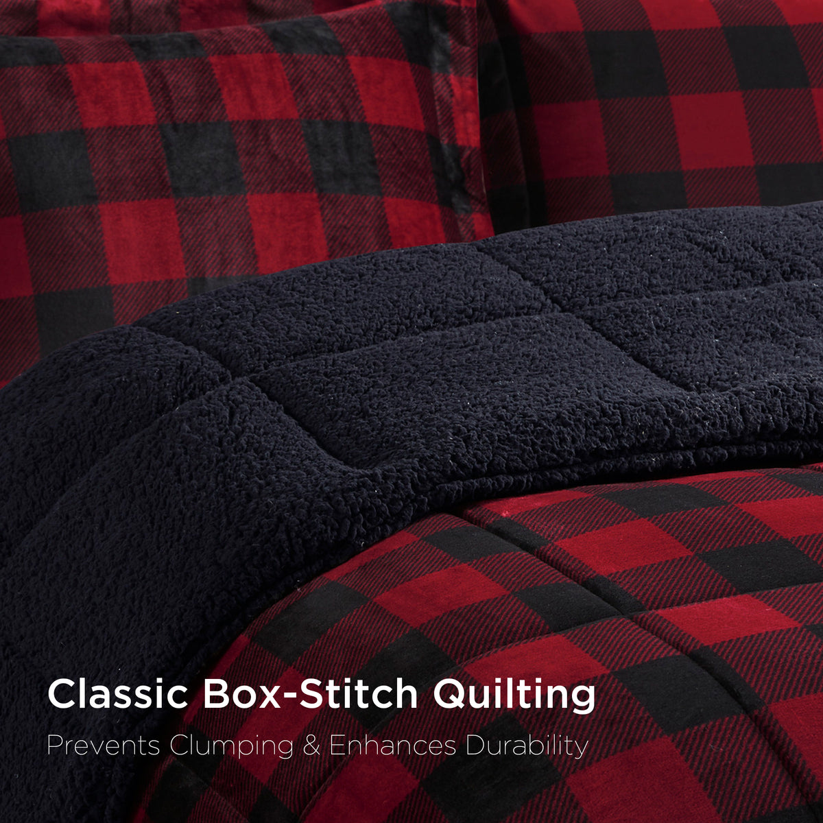 Alton Plush to Sherpa Down Alternative Comforter Set - Red/Black Buffalo Check