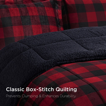 Alton Plush to Sherpa Down Alternative Comforter Set - Red/Black Buffalo Check