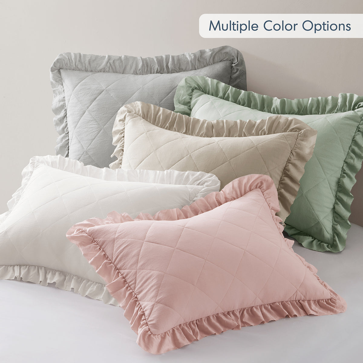 Hannah Diamond Quilted Ruffle Edge Comforter Set - Neutral