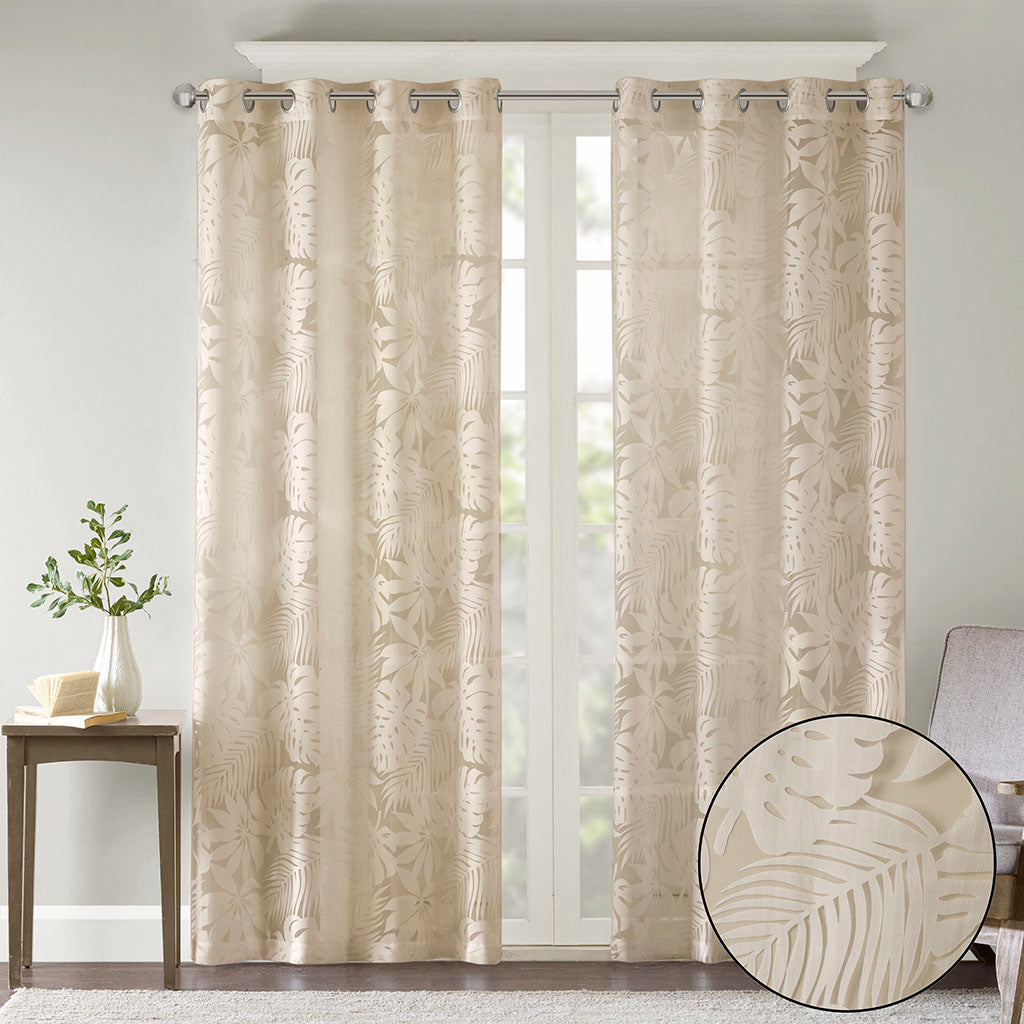 Leilani Palm Leaf Burnout Window Sheer - Natural