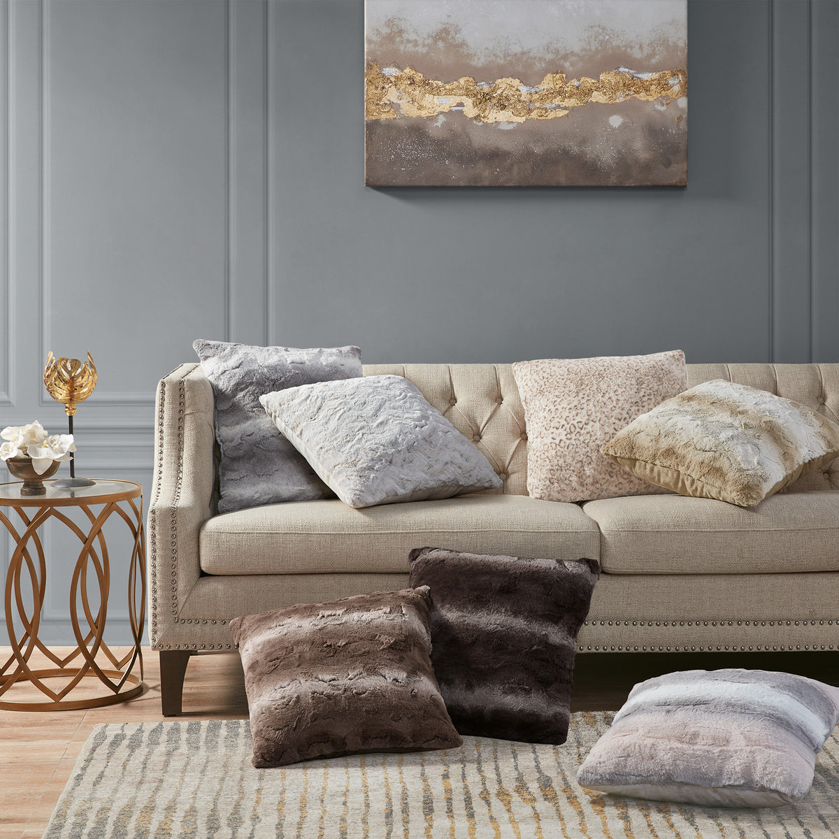 Zuri Faux Fur Square Pillow - Tan