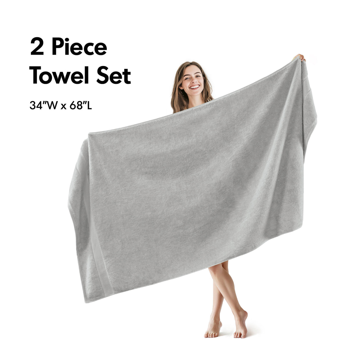 800GSM 100% Cotton Bath Sheet 2 Piece Set - Silver