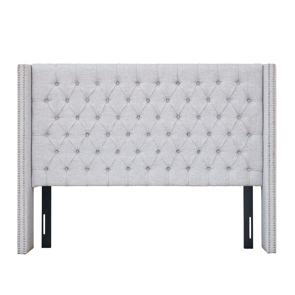 Amelia Upholstered Wingback Headboard with Button Tufting & Nailhead Trim - Grey