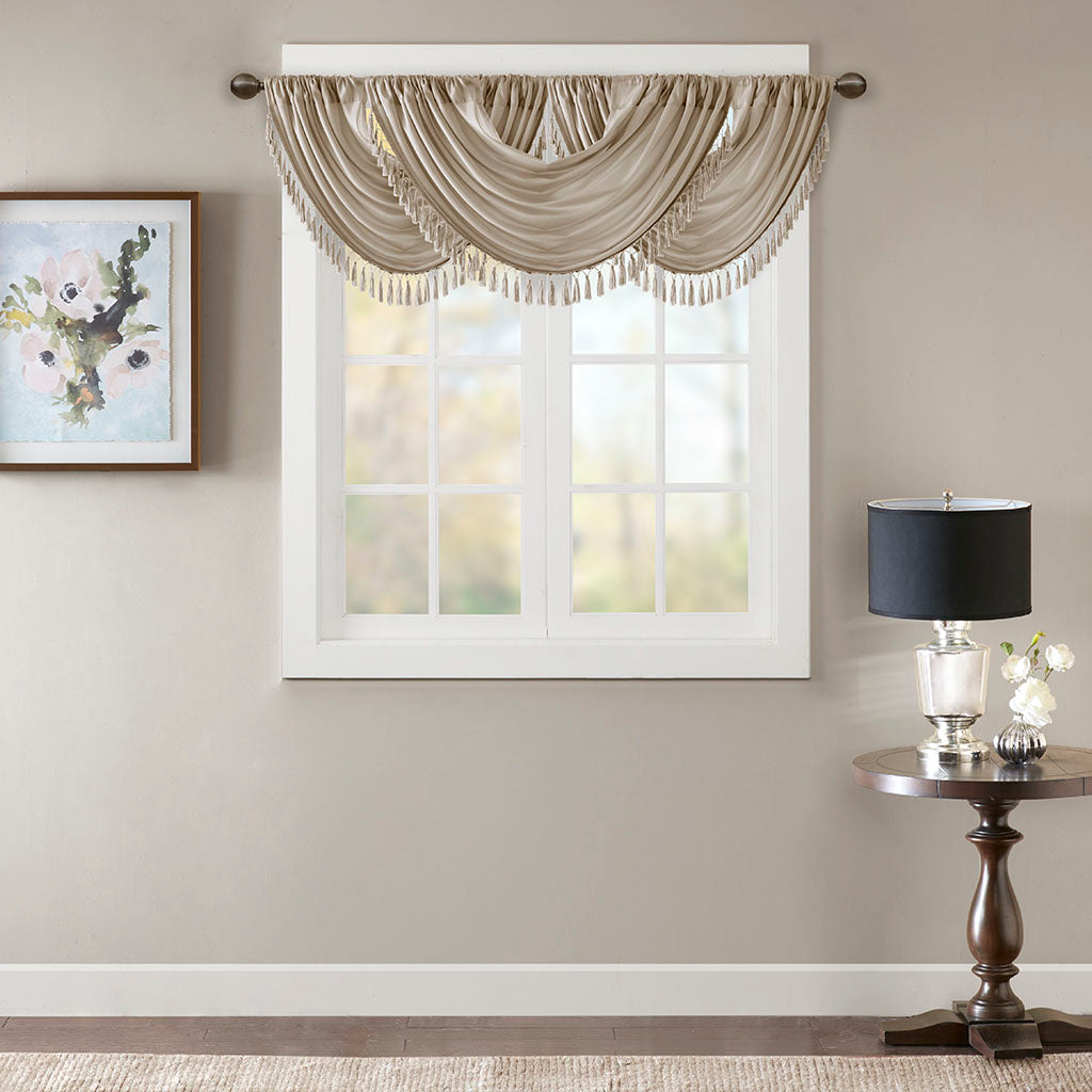 Elena Faux Silk Waterfall Embellished Valance - Champagne