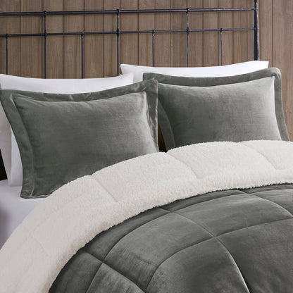Alton Plush to Sherpa Down Alternative Comforter Set - Charcoal/Ivory