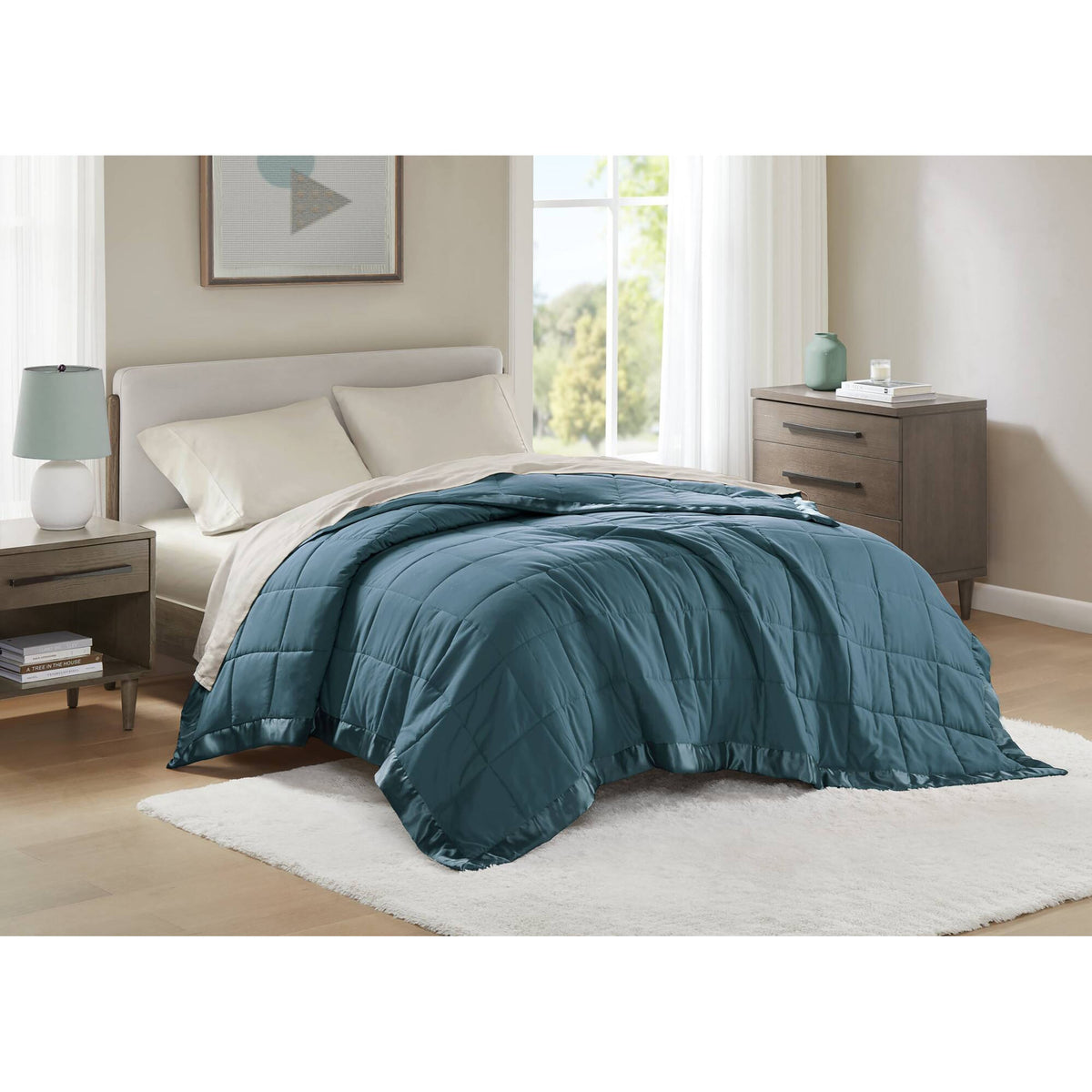 Windom Lightweight Down Alternative Blanket with Satin Trim - Teal