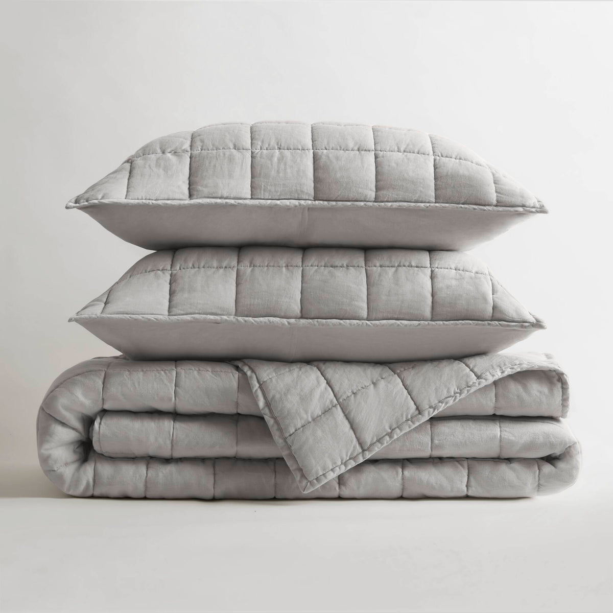 French Flax Linen Garment Washed Quilt Set - Gray