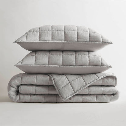French Flax Linen Garment Washed Quilt Set - Gray