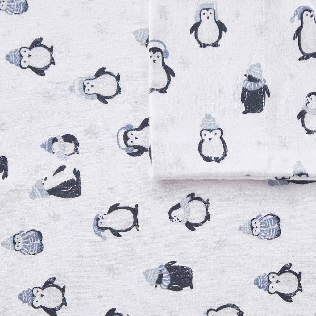 Cozy Soft Cotton Flannel Printed Sheet Set - Blue Penguins