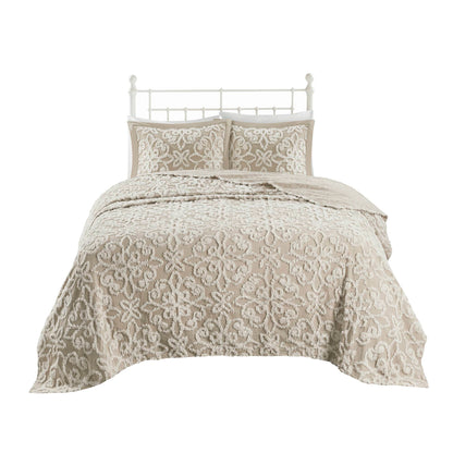 Sabrina 3 Piece Tufted Cotton Chenille Bedspread Set - Taupe