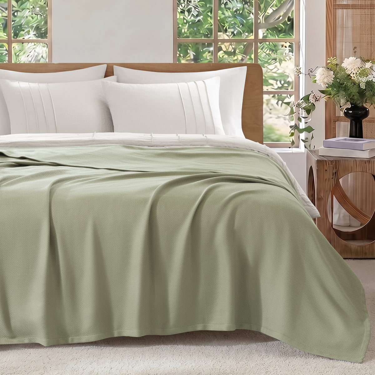100% Certified Egyptian Cotton Blanket - Micro- herringbone Green
