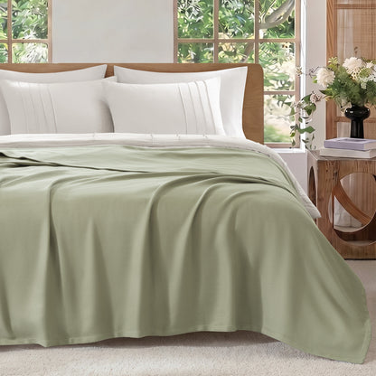 100% Certified Egyptian Cotton Blanket - Micro- herringbone Green