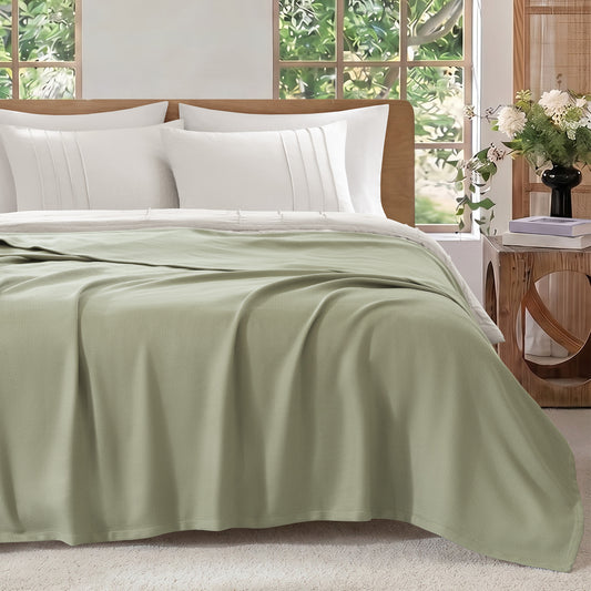 100% Certified Egyptian Cotton Blanket - Micro- herringbone Green