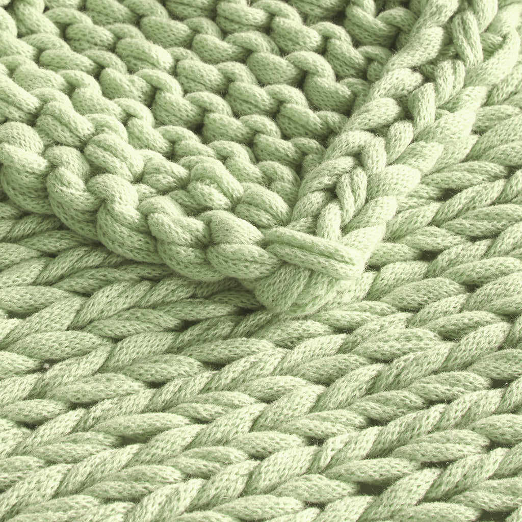 Chunky Double Knit Handmade Throw Blanket - Sage Green