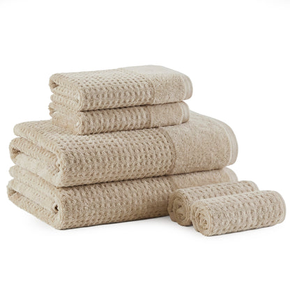 Spa Waffle Cotton Jacquard Bath Towel 6 Piece Set - Natural