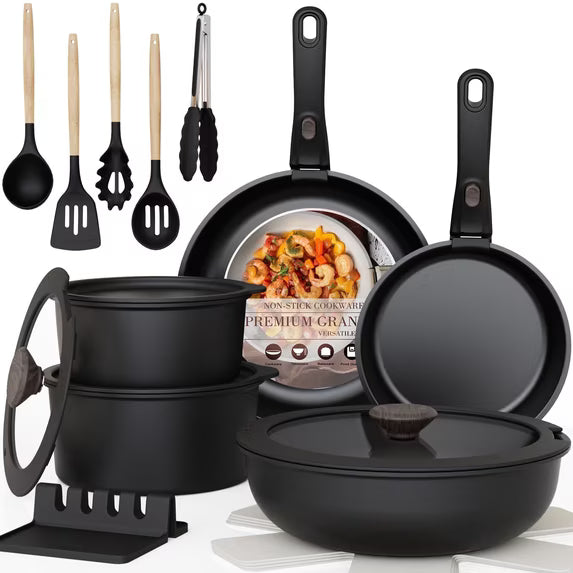 Astercook Stackable 20-Piece Pots & Pans Set – Space-Saving Nonstick Cookware