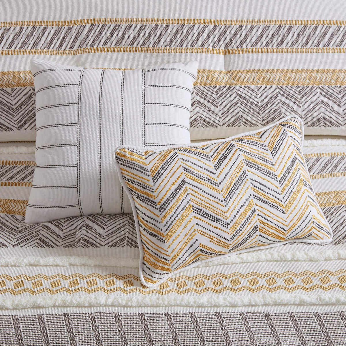 Newton Yellow/Charcoal 5-Piece Comforter Set Comforter Sets By Olliix/JLA HOME (E & E Co., Ltd)