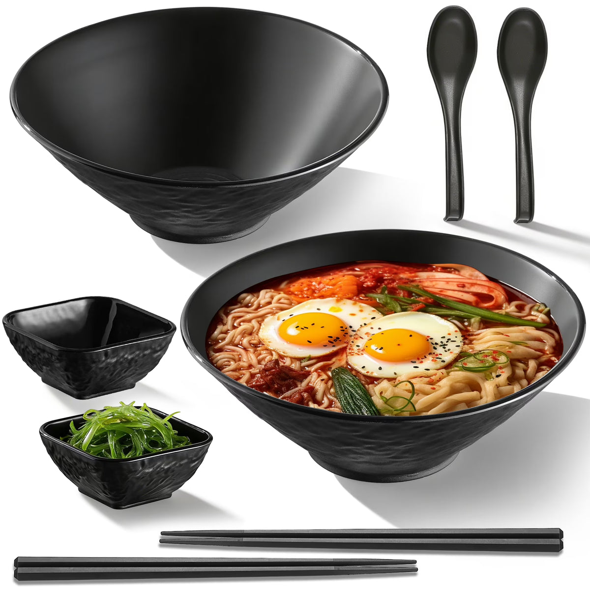 ReaNea 40oz Ramen Bowl Set with Chopsticks, Spoons & Dipping Bowls (2 Pack)