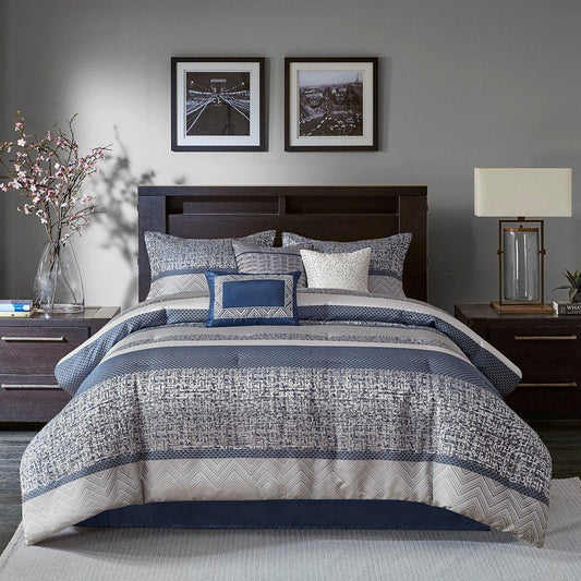 Rhapsody Navy 7-Piece Comforter Set Comforter Sets By Olliix/JLA HOME (E & E Co., Ltd)
