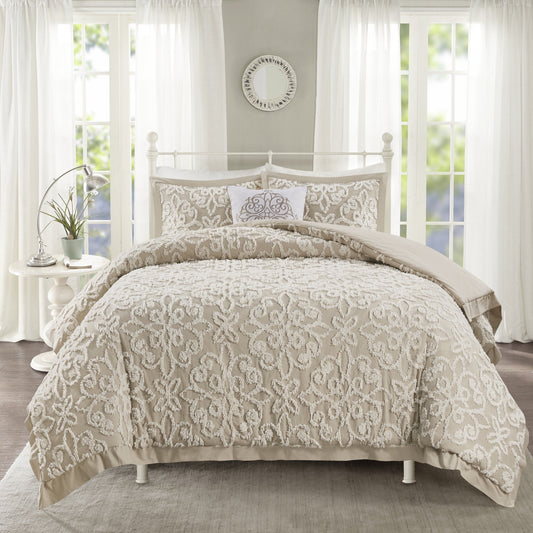 Sabrina Taupe 4-Piece Comforter Set Comforter Sets By Olliix/JLA HOME (E & E Co., Ltd)