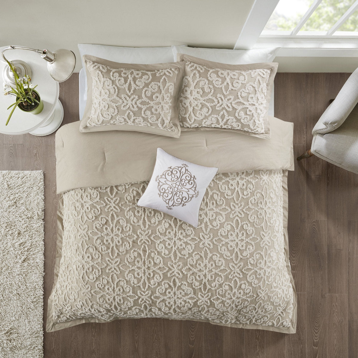 Sabrina Taupe 4-Piece Comforter Set Comforter Sets By Olliix/JLA HOME (E & E Co., Ltd)