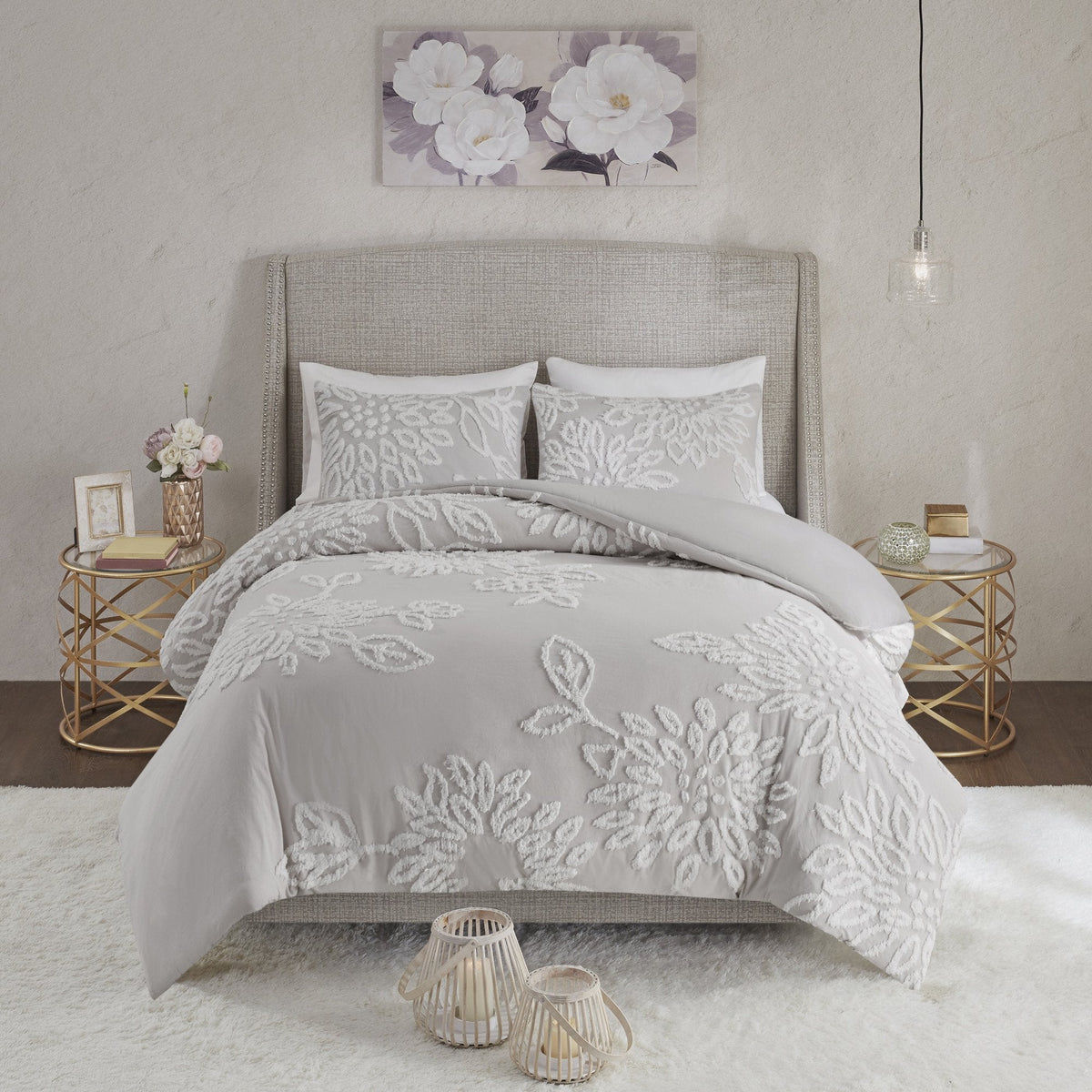 Veronica Grey/White 3-Piece Comforter Set Comforter Sets By Olliix/JLA HOME (E & E Co., Ltd)