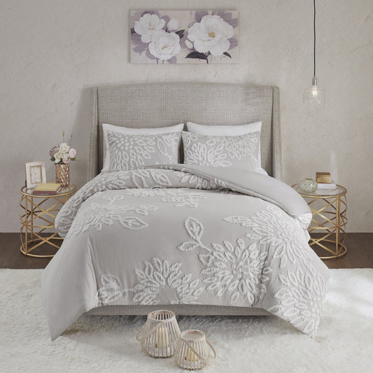Veronica Grey/White 3-Piece Comforter Set Comforter Sets By Olliix/JLA HOME (E & E Co., Ltd)