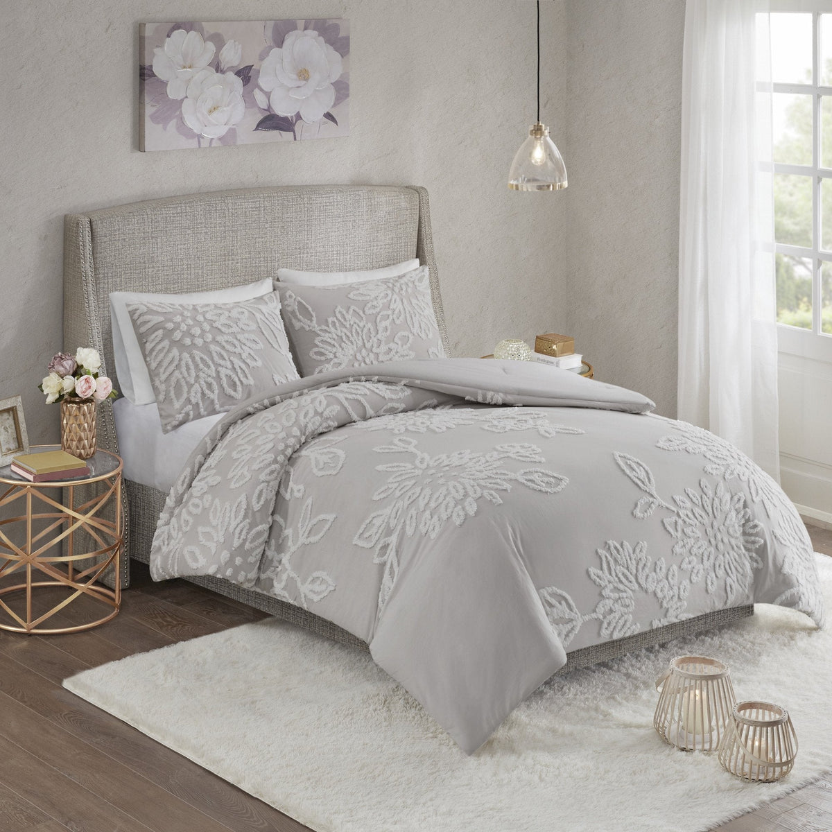 Veronica Grey/White 3-Piece Comforter Set Comforter Sets By Olliix/JLA HOME (E & E Co., Ltd)