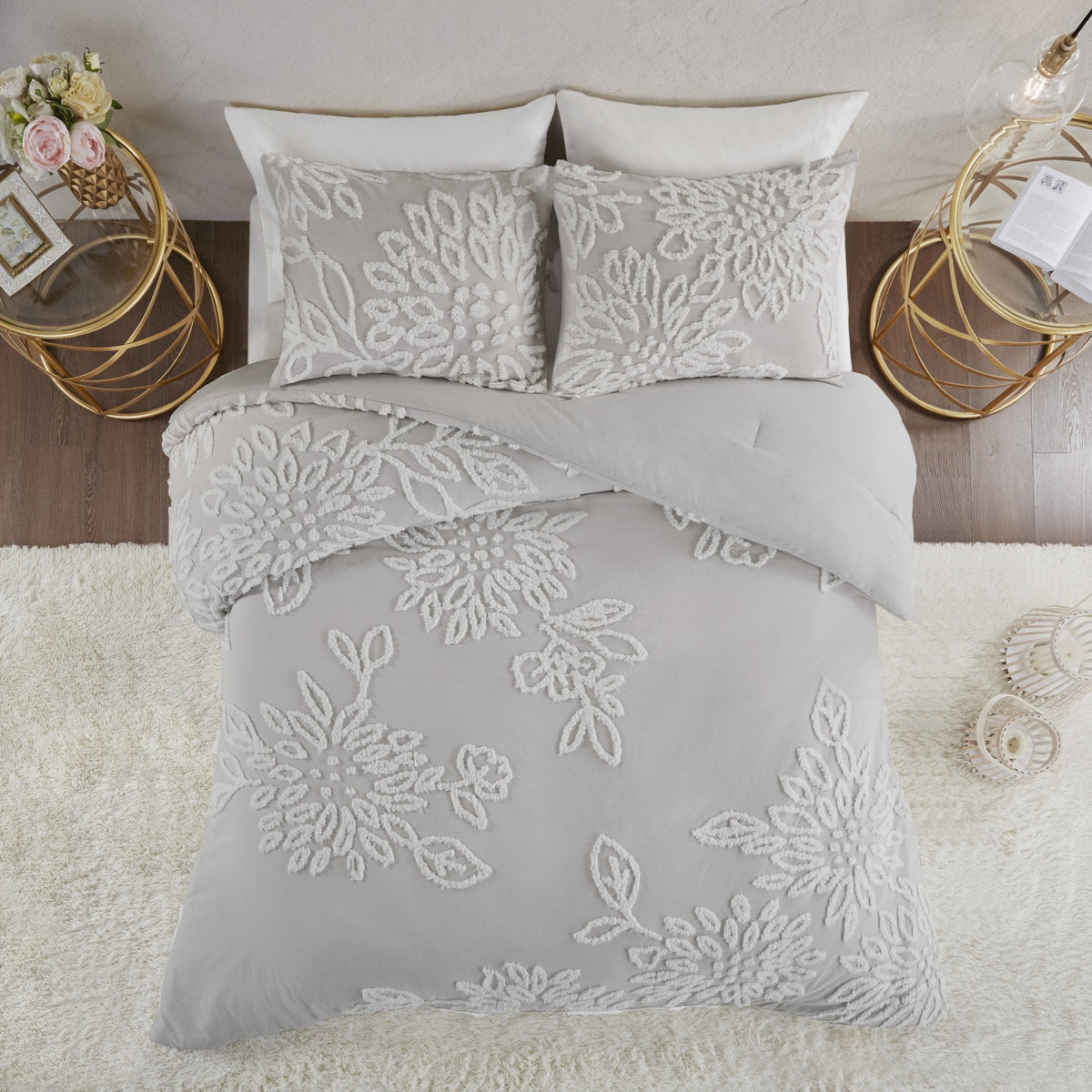 Veronica Grey/White 3-Piece Comforter Set Comforter Sets By Olliix/JLA HOME (E & E Co., Ltd)